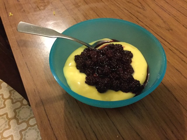 blackberries in custard